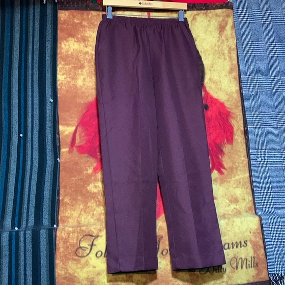 BLAIR-women’s maroon polyester stretch waistband pleated dress pants - Picture 3 of 9